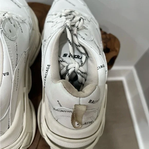 Size 10- Balenciaga Triple S Sneaker Allover Logo - White